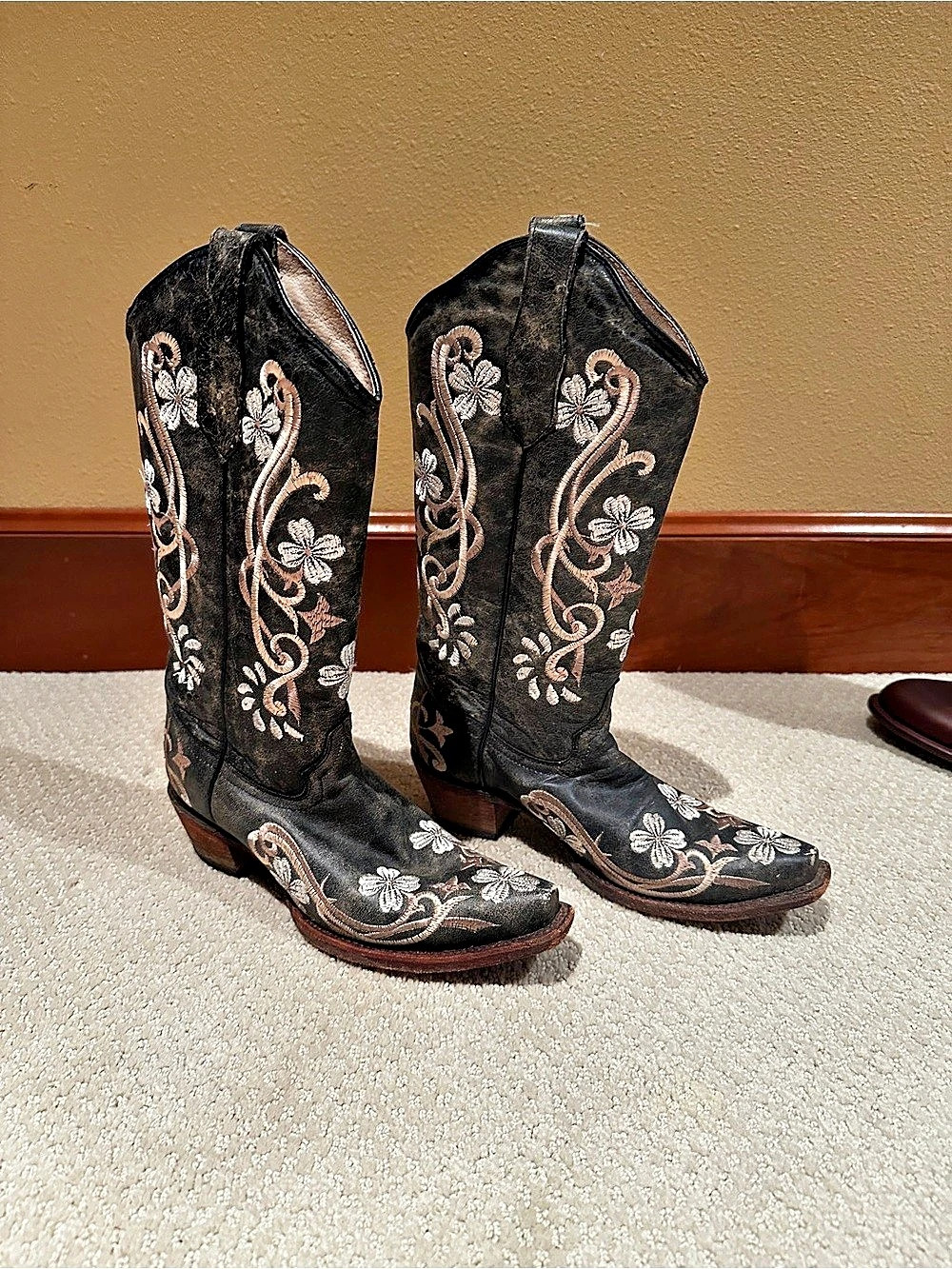 Corral Women's Black Honey Floral Petal Embroidery Snip Toe Cowboy Boot Black
